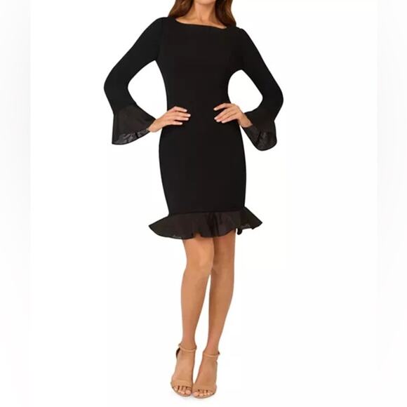 Adrianna Papell Women’s Crepe Combo Short Dress Black Sz 8 - Picture 1 of 10